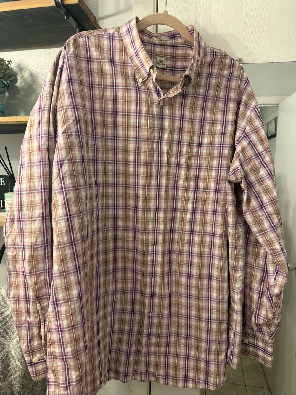 Peter Millar Pink, Cream & Purple Plaid Button-Down Shirt